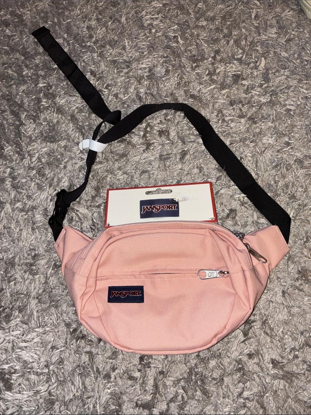 Jansport light Pink Hip Pack w/ Black Strap 2 zip pockets adjustable fifth ave